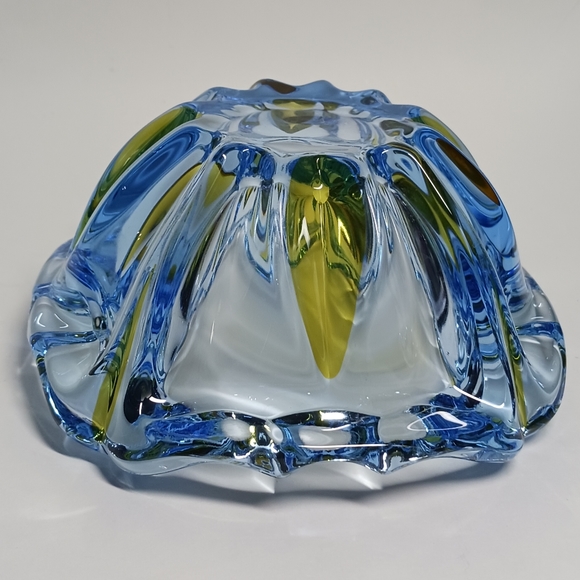 Art Glass Murano Style Light Blue and Yellow Cigar Ashtray - Picture 5 of 7